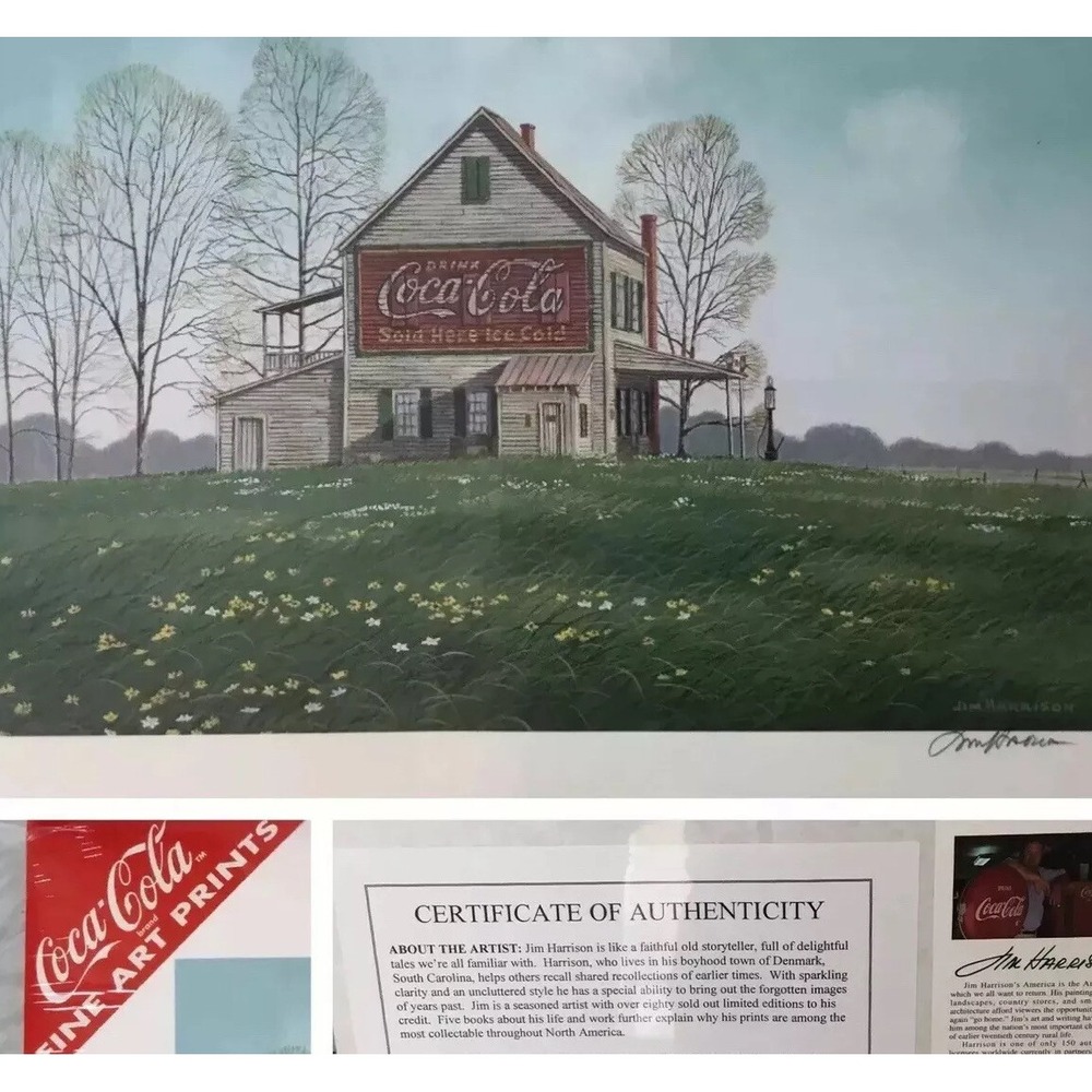 Coca Cola jim‎ harrison print fine art 1996 certificate of authenticity SIGNED
